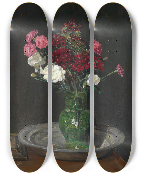 Triptych art skateboard deck of Gustav Kampmann Nelkenstrauss by Gustav Kampmann (1859-1917)