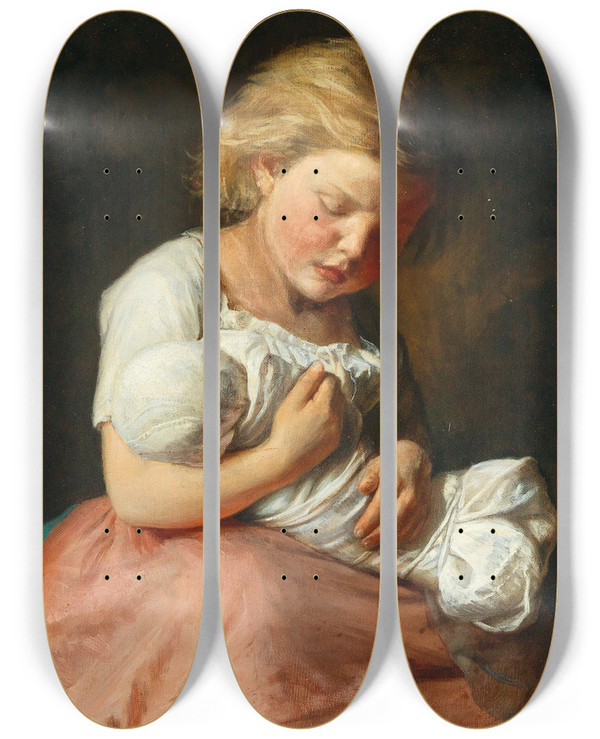 Triptych art skateboard deck of Gustav Igler Der Fetzenbankert by Gustav Igler (1842-1908)