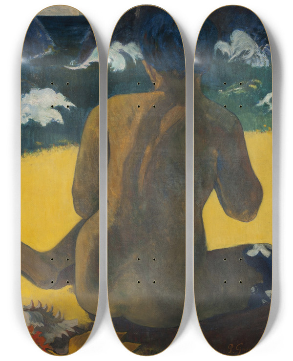 Triptych art skateboard deck of Paul Gauguin Vahine No Te Miti Femme A La Mer by Paul Gauguin (1848-1903)
