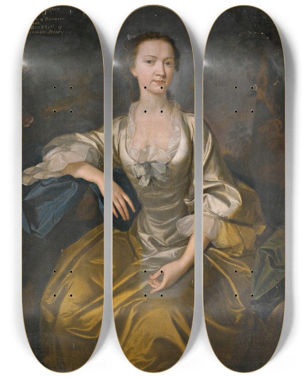 Triptych art skateboard deck of Joseph Highmore Portrait Of Mrs Baldwin by Joseph Highmore (1692-1780)