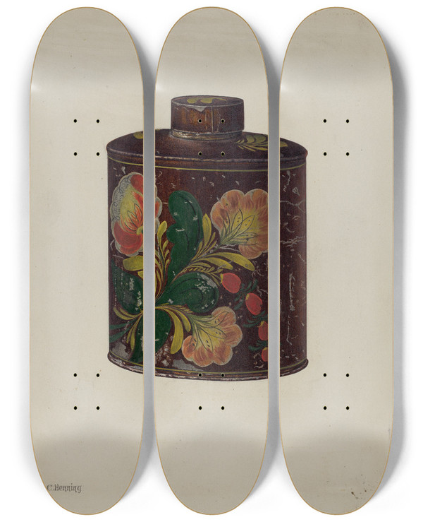 Triptych art skateboard deck of Charles Henning Toleware Tea Caddy_1 by Charles Henning