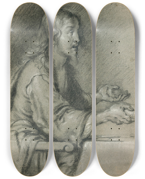 Triptych art skateboard deck of Bernardo Strozzi Christ At Emmaus Presenting The Bread by Bernardo Strozzi (1581-1644)