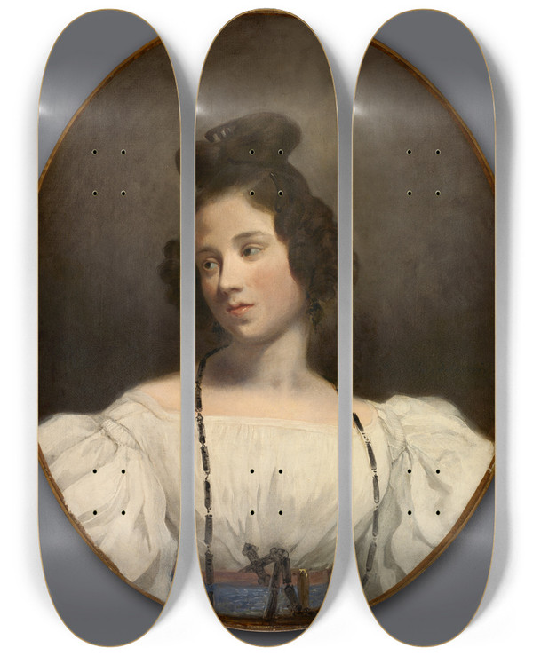 Triptych art skateboard deck of Eugne Delacroix Mlle Alexandrinejulie De La Boutraye by Eugene Delacroix (1798-1863)