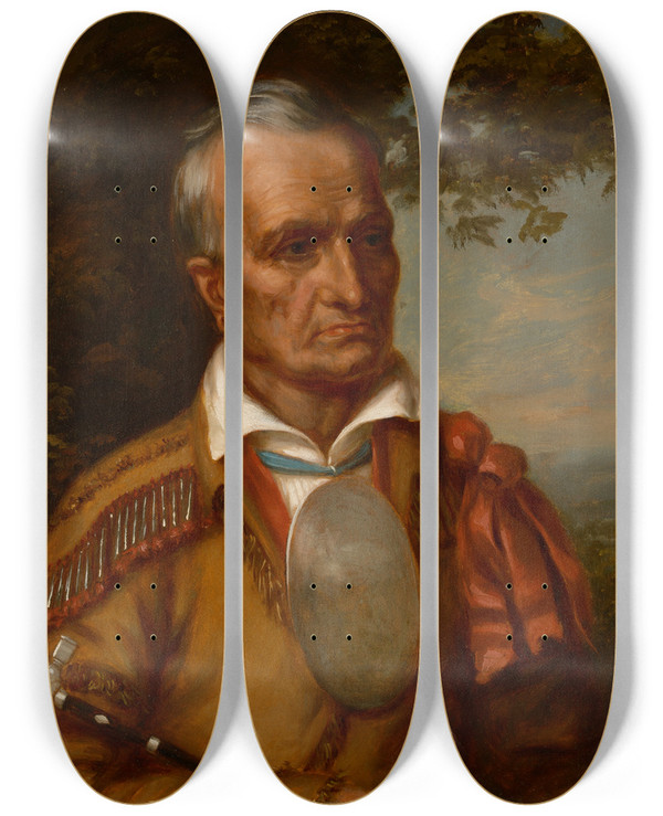 Triptych art skateboard deck of Charles Bird King Red Jacket Seneca Chief Sagoyewatha by Charles Bird King (1785-1862)