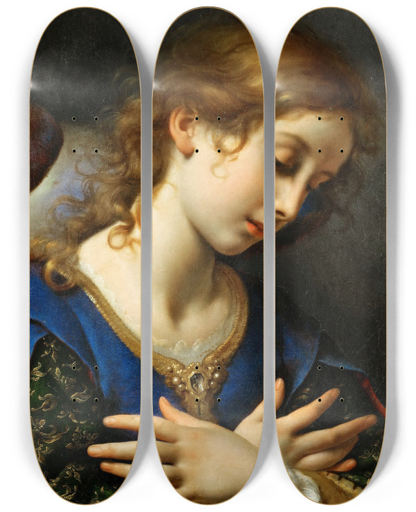 Triptych art skateboard deck of Carlo Dolci The Angel Of The Annunciation by Carlo Dolci (1616-1687)