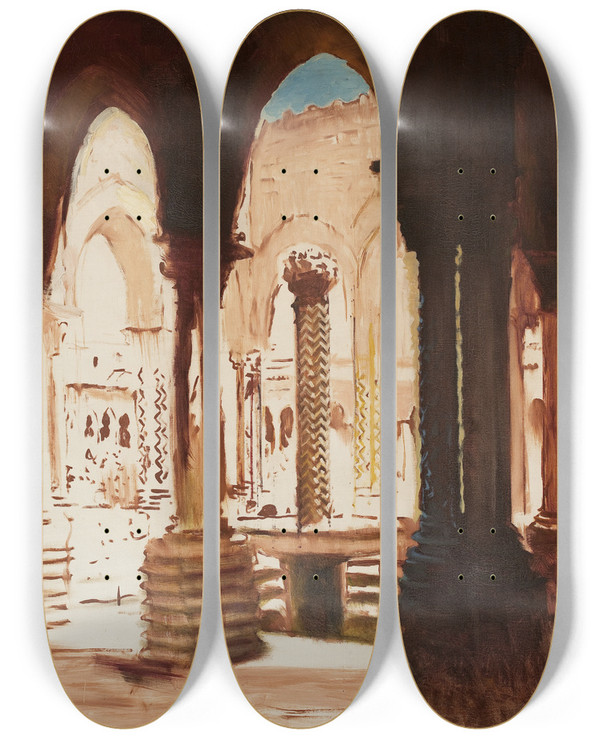 Triptych art skateboard deck of Kazimierz Stabrowski Monastery Courtyard In Monrealepalermo by Kazimierz Stabrowski (1869-1929)