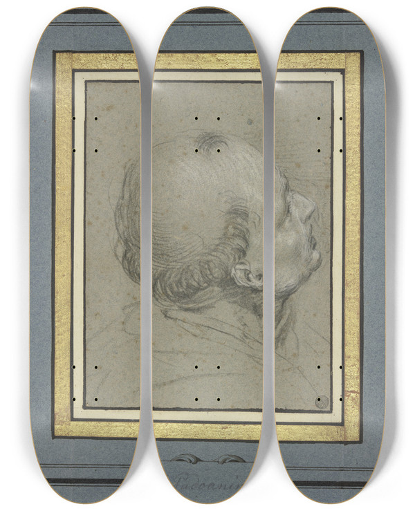 Triptych art skateboard deck of Francesco Padovanino Mnchskopf Im Verlorenen Profil Nach Rechts In Die Hhe Blickend by Francesco Padovanino