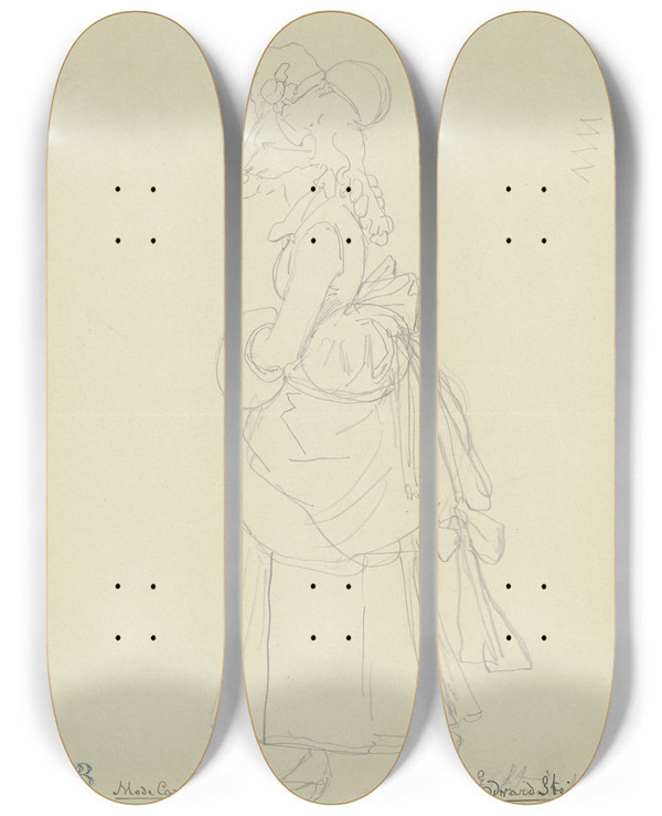 Triptych art skateboard deck of Eduard Von Steinle Fashion Caricature by Eduard Von Steinle (1810-1886)