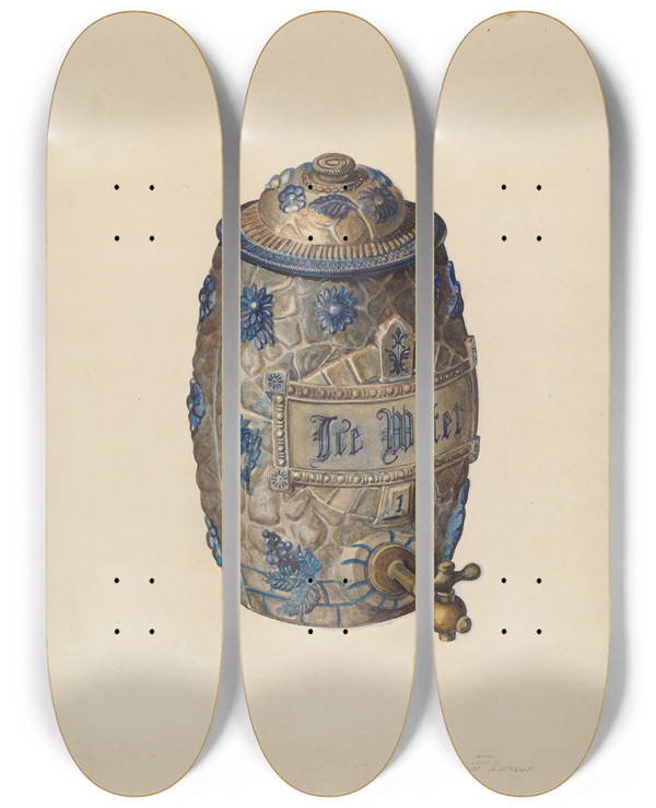 Triptych art skateboard deck of Arthur Mathews Water Jug by Arthur Mathews
