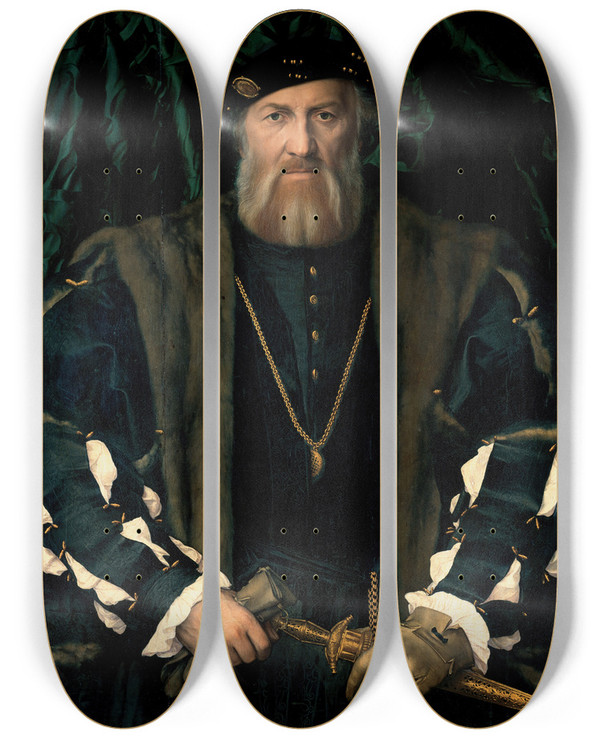 Triptych art skateboard deck of Hans Holbein The Younger Charles De Solier Sieur De Morette by Hans Holbein The Younger (1497-1543)