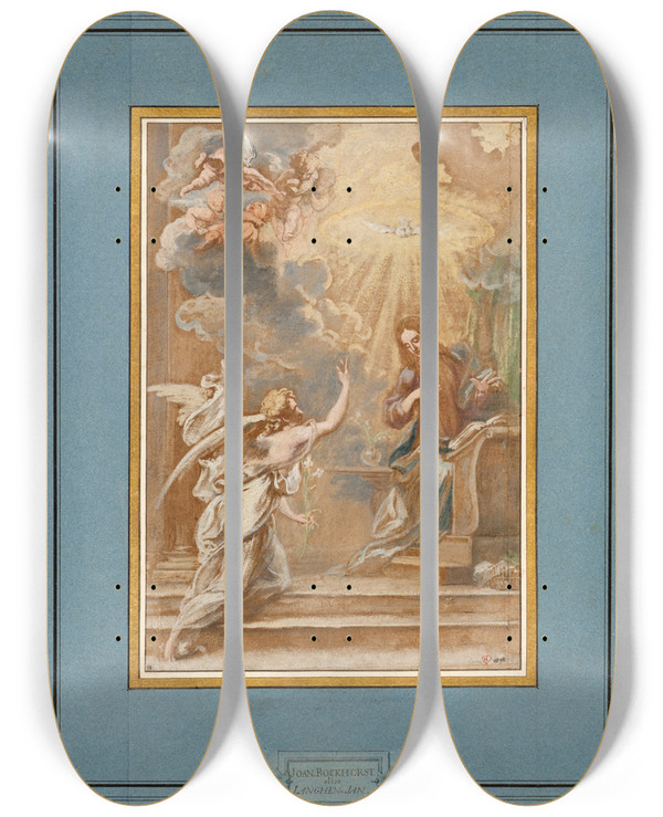 Triptych art skateboard deck of Jan Boeckhorst The Annunciation by Jan Boeckhorst (1599-1668)
