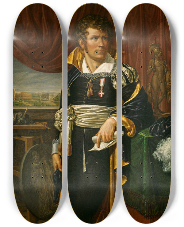 Triptych art skateboard deck of Jacob Munch Portrait Of The Sculptor Bertel Thorvaldsen by Jacob Munch (1776-1839)