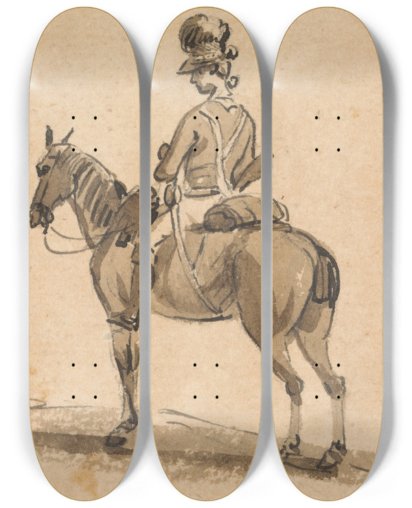 Triptych art skateboard deck of Paul Sandby Light Dragoon Mounted Facing Left by Paul Sandby (1731-1809)