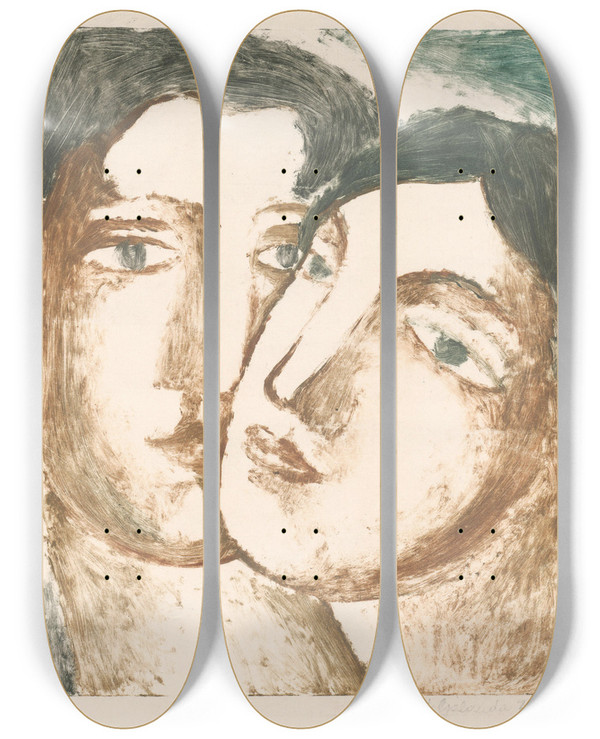 Triptych art skateboard deck of Mikul Galanda Milenci_2 by Mikulas Galanda (1895-1938)