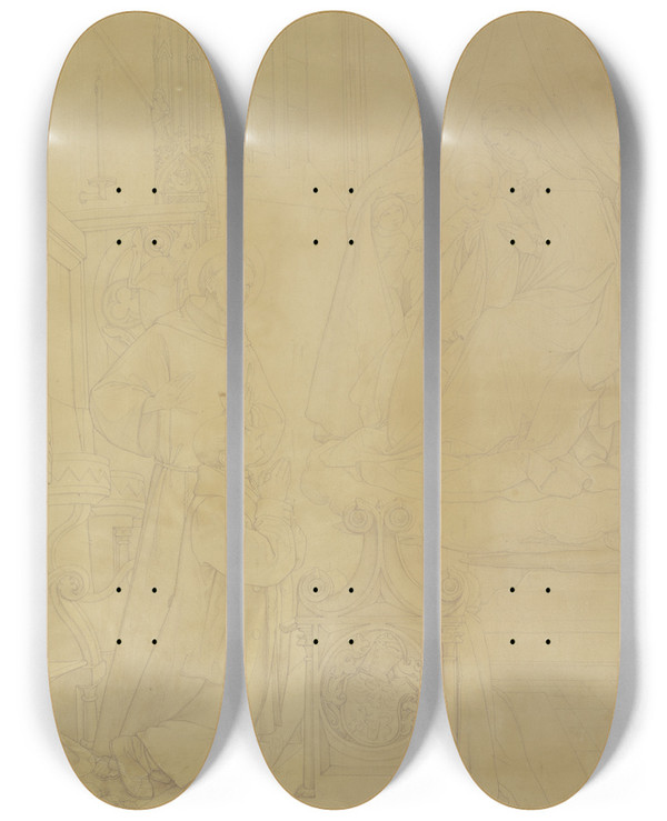 Triptych art skateboard deck of Eduard Von Steinle Franz Brentano Mit Dem Heiligen Franziskus In Verehrung Vor Der Madonna by Eduard Von Steinle (1810-1886)