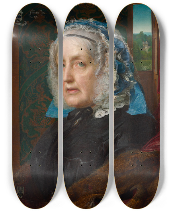 Triptych art skateboard deck of Frederick Sandys Portrait Of Susanna Rose by Frederick Sandys (1829-1904)