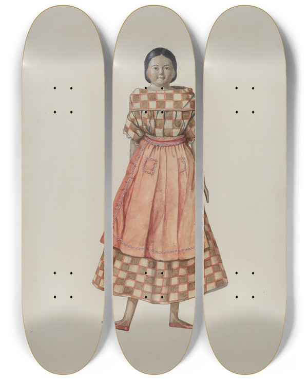 Triptych art skateboard deck of David S De Vault Doll by David S De Vault