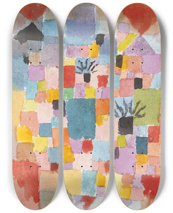 Triptych art skateboard deck of Paul Klee Southern Gardens by Paul Klee (1879-1940)
