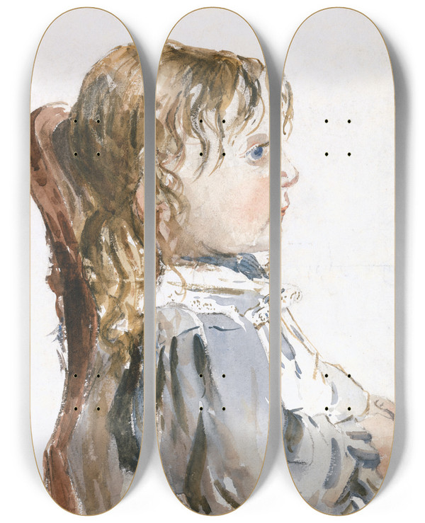 Triptych art skateboard deck of David Cox Girl In A Pinafore by David Cox (1783-1859)