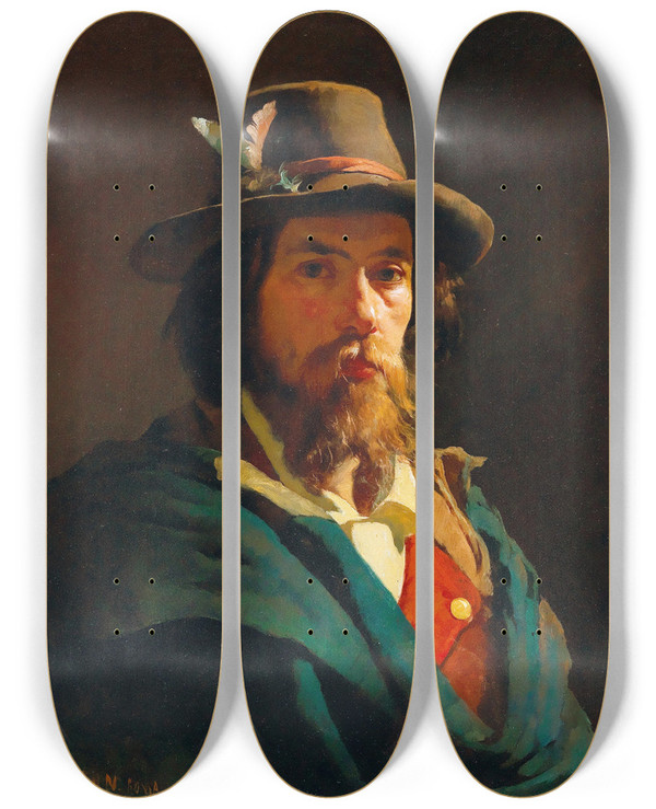 Triptych art skateboard deck of Giuseppe Barison Portrait Of A Man by Giuseppe Barison (1853-1931)