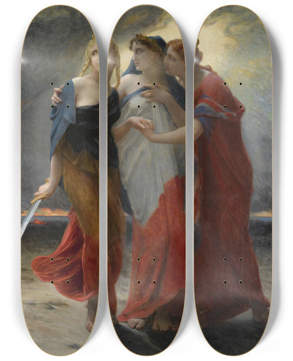 Triptych art skateboard deck of Guillaume Seignac La Belgique La France Et Langleterre Devant Linvasion Allemande by Guillaume Seignac (1870-1924)