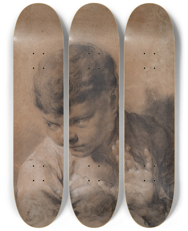 Triptych art skateboard deck of Giovanni Battista Piazzetta A Portrait Of The Artists Son Giacomo by Giovanni Battista Piazzetta (1682-1754)