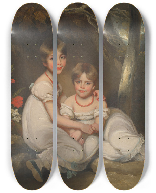 Triptych art skateboard deck of George Chinnery Portrait Of Margaret Wood 18101899 And Her Sister Mary 18111858 by George Chinnery (1774-1852)