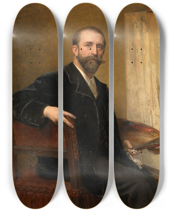 Triptych art skateboard deck of Karel Ooms Self Portrait by Karel Ooms (1845-1900)