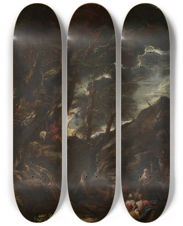 Triptych art skateboard deck of Pietro Montanini Saint John Preaching by Pietro Montanini (1619-1689)