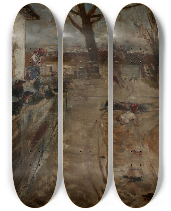 Triptych art skateboard deck of Jacek Malczewski Country Farm by Jacek Malczewski (1854-1929)