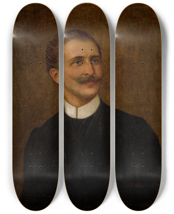 Triptych art skateboard deck of Teodor Axentowicz Portrait Of A Man by Teodor Axentowicz (1859-1938)