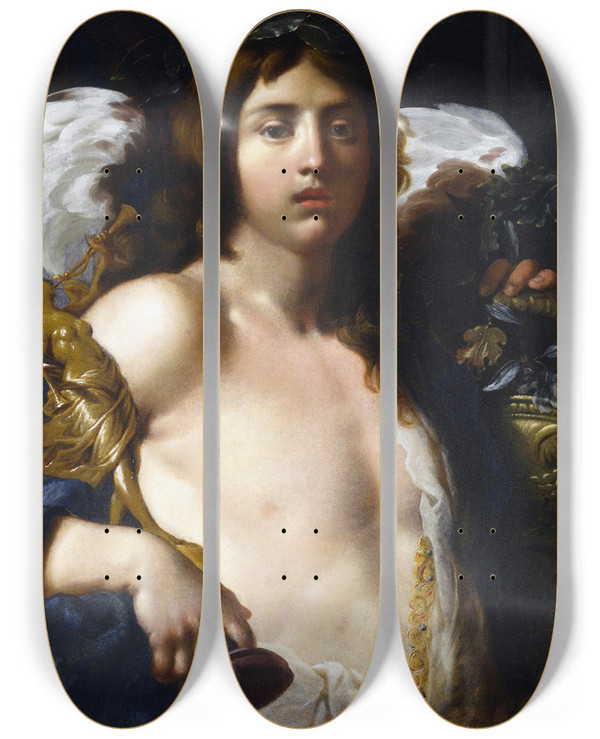 Triptych art skateboard deck of Alessandro Rosi Love Of Virtue by Alessandro Rosi (1627-1697)