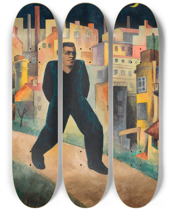Triptych art skateboard deck of Karl Wiener In Memoriam Trakl_1 by Karl Wiener (1901-1949)