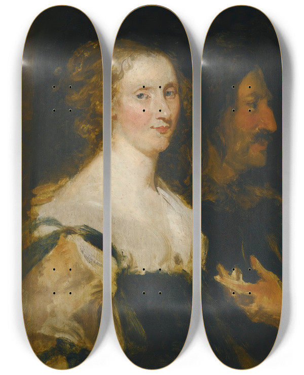 Triptych art skateboard deck of Jan Boeckhorst Double Portrait Of A Man And Woman by Jan Boeckhorst (1599-1668)