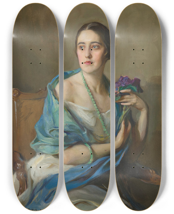 Triptych art skateboard deck of Philip Alexius De Lszl Portrait Of A Lady_1 by Philip Alexius de Lszl (1869-1937)