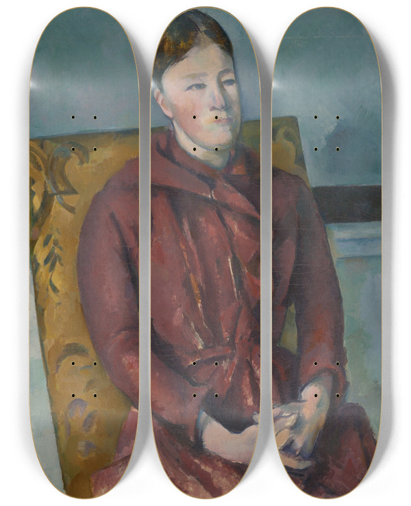 Triptych art skateboard deck of Paul Czanne Madame Czanne In A Yellow Chair by Paul Cezanne (1839-1906)