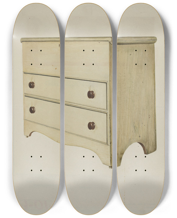 Triptych art skateboard deck of John Davis Shaker Blanket Chest by John Davis