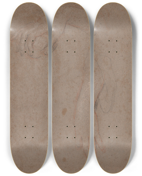 Triptych art skateboard deck of Sir Peter Lely Drawings Of Hands_6 by Sir Peter Lely (1618-1680)