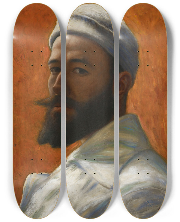 Triptych art skateboard deck of Hugo Simberg Selfportrait_1 by Hugo Simberg (1873-1917)