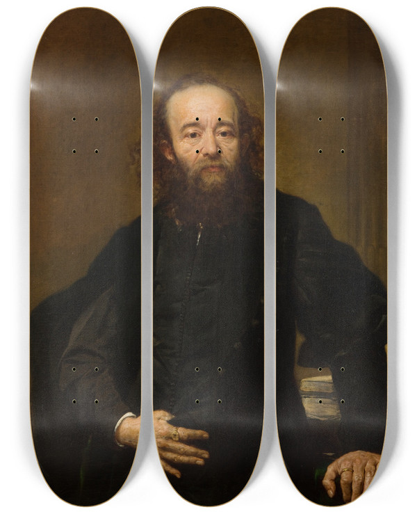 Triptych art skateboard deck of Jan Matejko Portrait Of Leonard Serafiski by Jan Matejko (1838-1893)