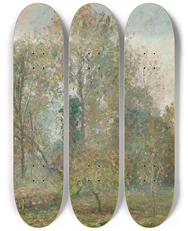 Triptych art skateboard deck of Camille Pissarro Gele Blanche Eragny by Camille Pissarro (1830-1903)