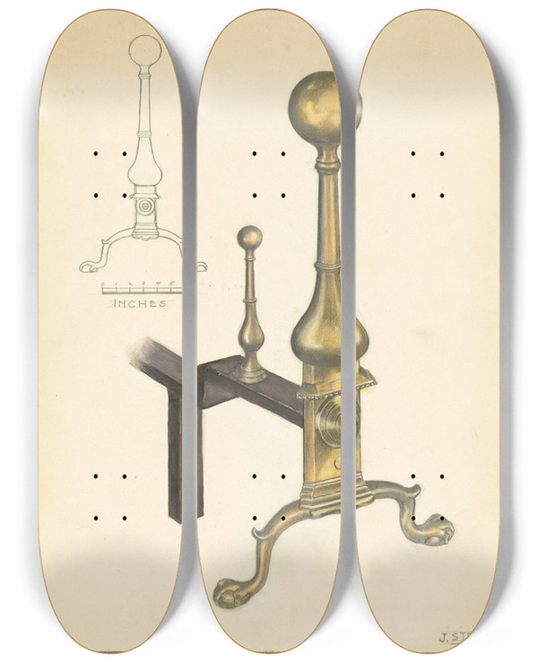 Triptych art skateboard deck of Jack Staloff Andiron One Of Pair_1 by Jack Staloff