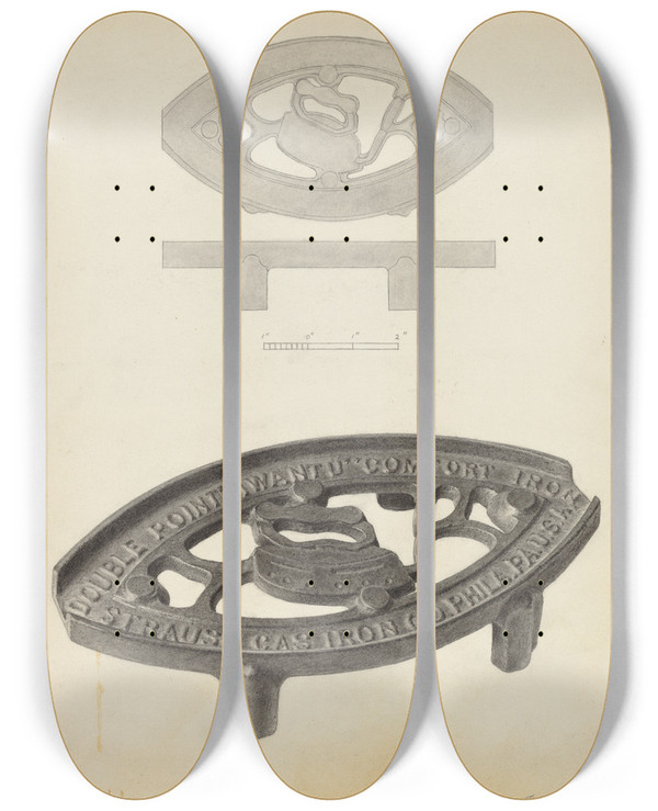 Triptych art skateboard deck of Bernard Krieger Flat Iron Holder by Bernard Krieger