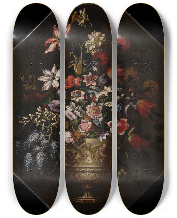 Triptych art skateboard deck of Bartolom Prez Stilllife_1 by Bartolome Perez (1634-1693)