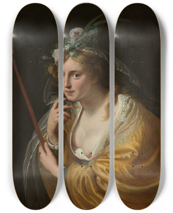 Triptych art skateboard deck of Paulus Moreelse A Shepherdess_1 by Paulus Moreelse (1571-1638)