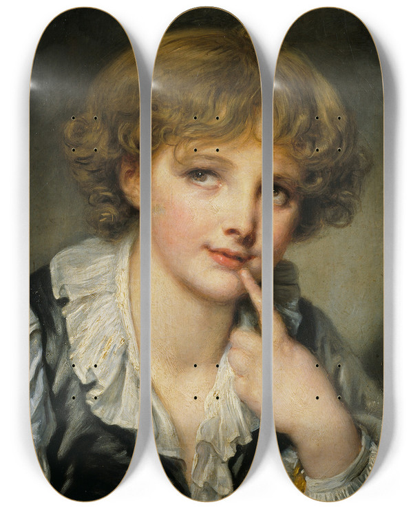 Triptych art skateboard deck of Jeanbaptiste Greuze Head Of A Boy by Jean-Baptiste Greuze (1725-1805)
