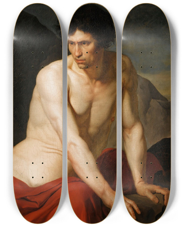 Triptych art skateboard deck of Jacques Augustin Pajou Figures Dhommes_1 by Jacques Augustin Pajou (1730-1809)