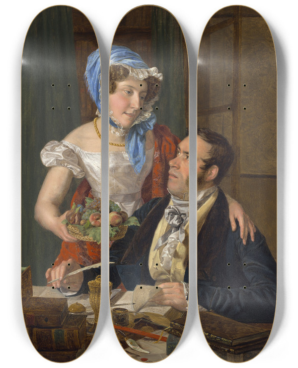 Triptych art skateboard deck of Ferdinand Georg Waldmller The Cartographer Professor Josef Jttner And His Wife by Ferdinand Georg Waldmuller (1793-1865)