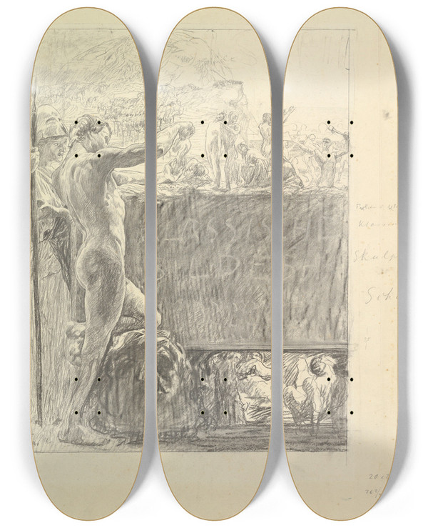Triptych art skateboard deck of Otto Greiner Cover Design For Klassischer Skulpurenschatz by Otto Greiner (1869-1916)