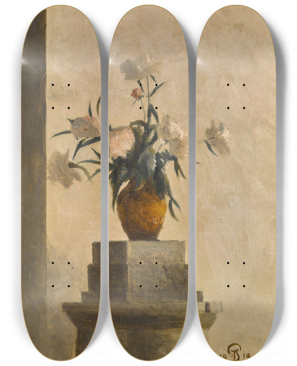 Triptych art skateboard deck of Peter Ilsted From The Artists Garden by Peter Ilsted (1861-1933)